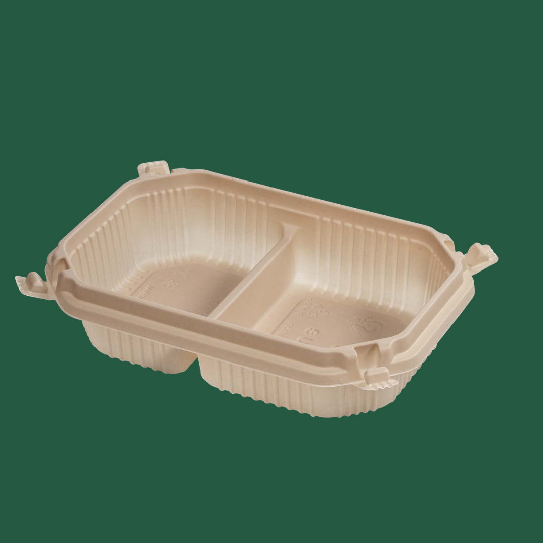 Lastic Compostable 2-Compartment Rectangular Lunch Box